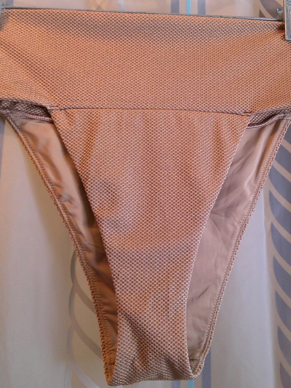 NEW "Aerie" Tuscan Gold Textured High-Cut Cheeky Bikini Bottom V-Dip Woman Sz M
